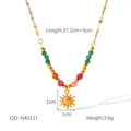 Collier en acier inoxydable doré avec perles colorées et pendentif soleil, 37,2 cm - Style Pendentif Soleil Chaîne À Lèvres
