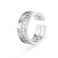 Anillo ajustable de acero inoxidable plateado con números romanos y detalle de cadena - Estilo Abierto de Números Romanos (SR21062817S)