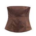 Top a fascia in raso marrone con design a corsetto strutturato e finitura lucida - XS / Top a fascia