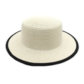 Vista dall'alto di un cappello di paglia beige con bordo nero a contrasto rifinito - M(56-58cm) / crema
