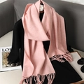 Pink cashmere feel scarf with fringe hem and white camellia brooch for women - Dusty Pink