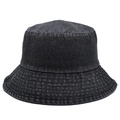 Detailed view of charcoal denim bucket hat with reinforced stitching and washed texture - Black