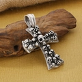 Gothic skull cross pendant in antique silver finish displayed on vintage wood - Pendant Only / Ancient Silver (KP120011-KJX)