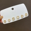Three pairs of geometric champagne gold stud earrings with opal texture in a Korean style - Gold Geometry Style (A252)