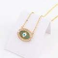 18k vergoldete Evil Eye Halskette mit blauen, grünen und klaren Zirkoniasteinen - Grünes Auge Stil (XL135-1)