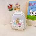 Cute unicorn girl's mini backpack in cream PU leather with glitter horn and star details - White