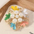 Detail view of colorful enamel brooch with pearls and rhinestones measuring 1.57 inch - Flower Butterfly (WBR279)