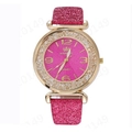 Pink quartz watch with sparkling leather strap and crystal-studded gold bezel - Rose Red