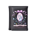 Black tri-fold leather wallet with cute Lolita bunny illustration and pink ribbon detail - Black