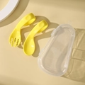 Yellow baby training spoon and fork set with curved handles and clear storage case - Food Grade PP / Lemon Yellow With Storage Box