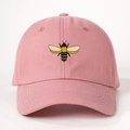 Pink cotton baseball cap with embroidered bee, adjustable outdoor sun hat for women - Deep Pink