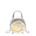 Unique silver round handbag with gold clock dial pattern and metal chain strap - Silver