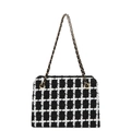 Bolso tote clásico de tweed en blanco y negro con cadena metálica dorada y diseño de cuadros - Cuadros Negro