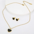 Ensemble élégant en titane doré avec collier pendentif cœur noir et boucles d'oreilles - Noir