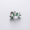 Titanium steel cartilage stud with emerald green and clear zircon in a crown design - Curved Green & White Rhinestone Style (A99-6#, Single Piece)