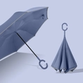 Deep blue double-layer inverted umbrella with C-shaped handle and windproof vents - Haze Blue - Manual Inverted