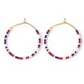 Bohemian style hoop earrings featuring red, white, and blue beads in golden finish - Red White Blue (FG-E23061601A)
