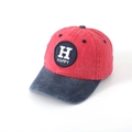 Kids washed cotton baseball cap in red and blue with Happy H embroidery patch - 52cm (2-6 Years) / Dark Red & Dark Blue (E)