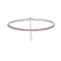 Adjustable 2mm S925 sterling silver tennis bracelet with pink round-cut cubic zirconia stones - Platinum 2mm Pink Zirconia (16.5+5cm)