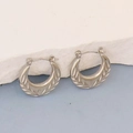 Fashionable silver stainless steel hoop earrings with embossed leaf texture - Silver Style K7-71