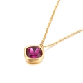 Minimalist gold necklace featuring a 13mm square magenta zircon stone pendant - Magenta (KN84667-GC)