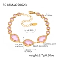 Gold stainless steel anklet set with pink Czech glass stones and pear-shaped accents - Waterdrop Style / 16+5cm / Gold Pink