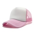 Pink and white mesh trucker hat with sponge front and curved brim in side view - One Size(56-58cm) / Upgraded Pink