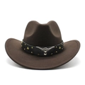 Deep brown wool felt western cowboy hat with leather band and metal bull head emblem - M (56-58cm) / Coffee