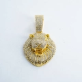 Golden hip hop lion head pendant with micro-paved crystals on a minimalist gray background - Pendant Only / Gold