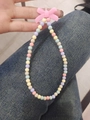 Pastellfarbene Handy-Perlenkette mit rosa Schleife für Handtaschendekoration - Rosa Serie Nr.7