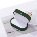 Dark green velvet jewelry box with white lining and gold metal clasp for rings - Dark Green Flocked Earring Box
