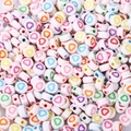 Flat round acrylic beads with colorful heart patterns for DIY jewelry making - 4x7mm White With Colored Hollow Heart (100pcs)