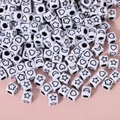 White cubic acrylic beads with black star and heart patterns for DIY jewelry making - 6x6mm White With Black Star Moon (100pcs)