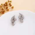 Detail of silver heart earrings with lava texture and crinkled design on white tray - Silver Liquid Metal Irregular (E7112)