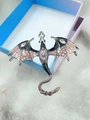Silver dragon brooch with purple enamel and pink rhinestones on gradient gift box - Pink