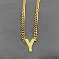 Golden Cuban link necklace featuring a bold uppercase letter Y pendant in 18K gold finish - Letter Y / Gold