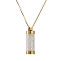 Detail of gold necklace with cylindrical glass pendant filled with white crystal stones - Gold Opal
