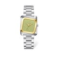 Montre en acier argenté avec cadran carré vert clair et boîtier bicolore chic - Bracelet en Acier Argent Vert