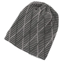 Close-up of winter knit beanie showing grey diamond grid pattern and warm fabric texture - Light Gray