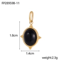 Ovale goudkleurige hanger van staal met zwarte natuursteen, maat 1.8cm x 1.4cm - Zwarte Agaat