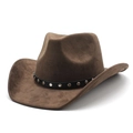 Classic brown faux suede western cowboy hat with studded black leather band details - M(56-59CM) / Brown