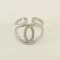Detail of silver twisted rope texture on an adjustable open ring for women - One Size / Steel