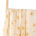 Soft cotton muslin baby swaddle blanket featuring golden sun and moon patterns on off-white - Golden Sun Moon Star (S132)