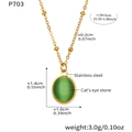 Gold stainless steel necklace with oval green cat's eye stone pendant, 39+5cm adjustable chain - Small Green Pendant / Gold