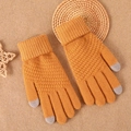Ginger yellow knitted touchscreen winter gloves with thick thermal lining and ribbed cuffs - Yellow