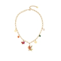 Golden stainless steel necklace with colorful butterfly, flower and pearl pendants - Butterfly & Heart Pearl Style (3#)