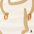 Detail of 18K gold plated hoop earring featuring vibrant pink enamel and secure clasp - 3*11mm / Rose Red