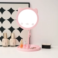 Miroir de maquillage rose en forme de chat avec plateau et dessin de chat minimaliste - Rose