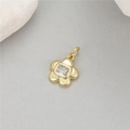 Elegant gold flower pendant charm with rectangular clear zircon stone inlay for jewelry - Five-Petal Flower / Gold + White (H-11665)