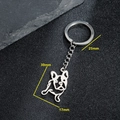 Minimalist stainless steel pug dog keychain pendant with dimensions on black leather - Minimalist Bulldog